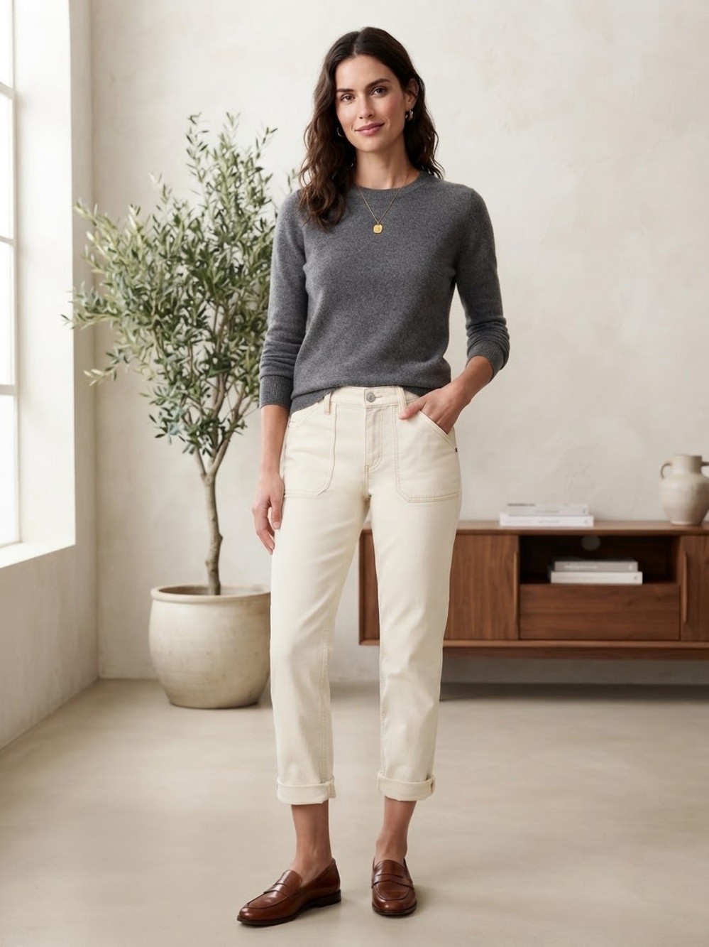 Carhartt Women’s Cream Cropped Straight-Leg Pants